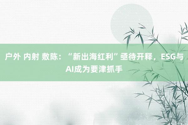 户外 内射 敷陈：“新出海红利”亟待开释，ESG与AI成为要津抓手