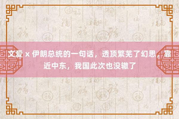文爱 x 伊朗总统的一句话，透顶繁芜了幻思，靠近中东，我国此次也没辙了