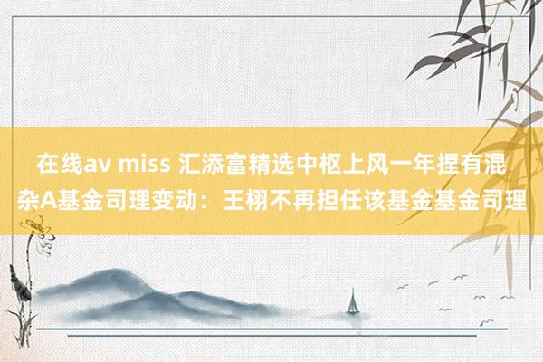 在线av miss 汇添富精选中枢上风一年捏有混杂A基金司理变动：王栩不再担任该基金基金司理