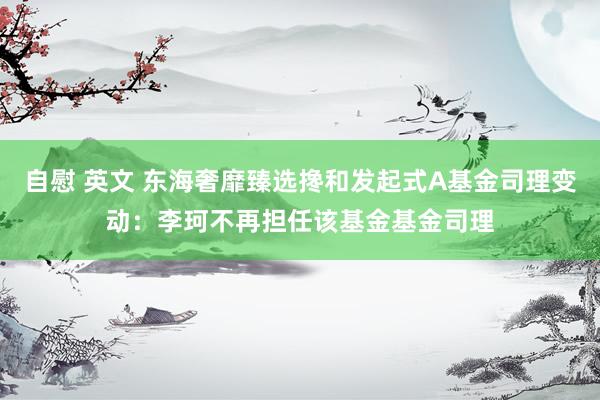 自慰 英文 东海奢靡臻选搀和发起式A基金司理变动：李珂不再担任该基金基金司理