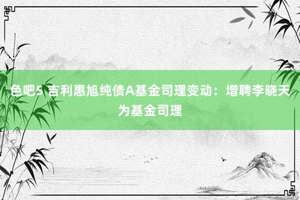 色吧5 吉利惠旭纯债A基金司理变动：增聘李晓天为基金司理