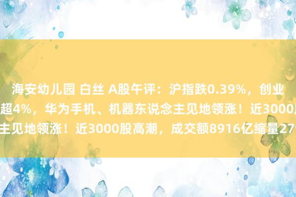 海安幼儿园 白丝 A股午评：沪指跌0.39%，创业板指涨0.23%北证50跌超4%，华为手机、机器东说念主见地领涨！近3000股高潮，成交额8916亿缩量2793亿