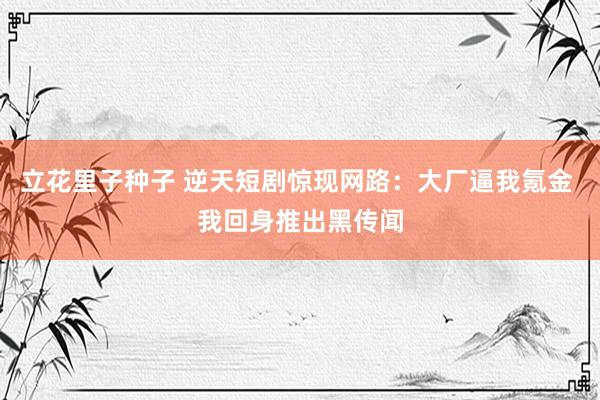 立花里子种子 逆天短剧惊现网路：大厂逼我氪金 我回身推出黑传闻