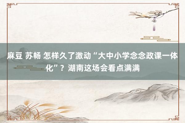 麻豆 苏畅 怎样久了激动“大中小学念念政课一体化”？湖南这场会看点满满