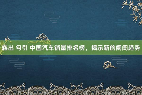 露出 勾引 中国汽车销量排名榜，揭示新的阛阓趋势