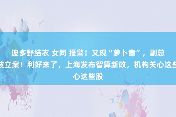 波多野结衣 女同 报警！又现“萝卜章”，副总裁被立案！利好来了，上海发布智算新政，机构关心这些股