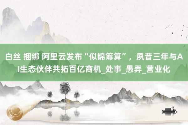 白丝 捆绑 阿里云发布“似锦筹算”，夙昔三年与AI生态伙伴共拓百亿商机_处事_愚弄_营业化